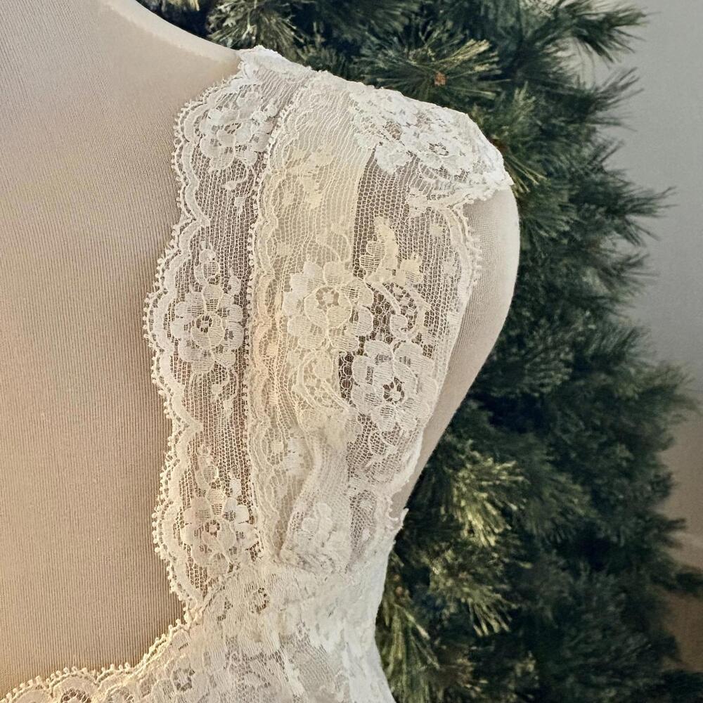Vintage 1950's Fischer Heavenly Ivory Satin Lace Nightgown M - Picture 4 of 8